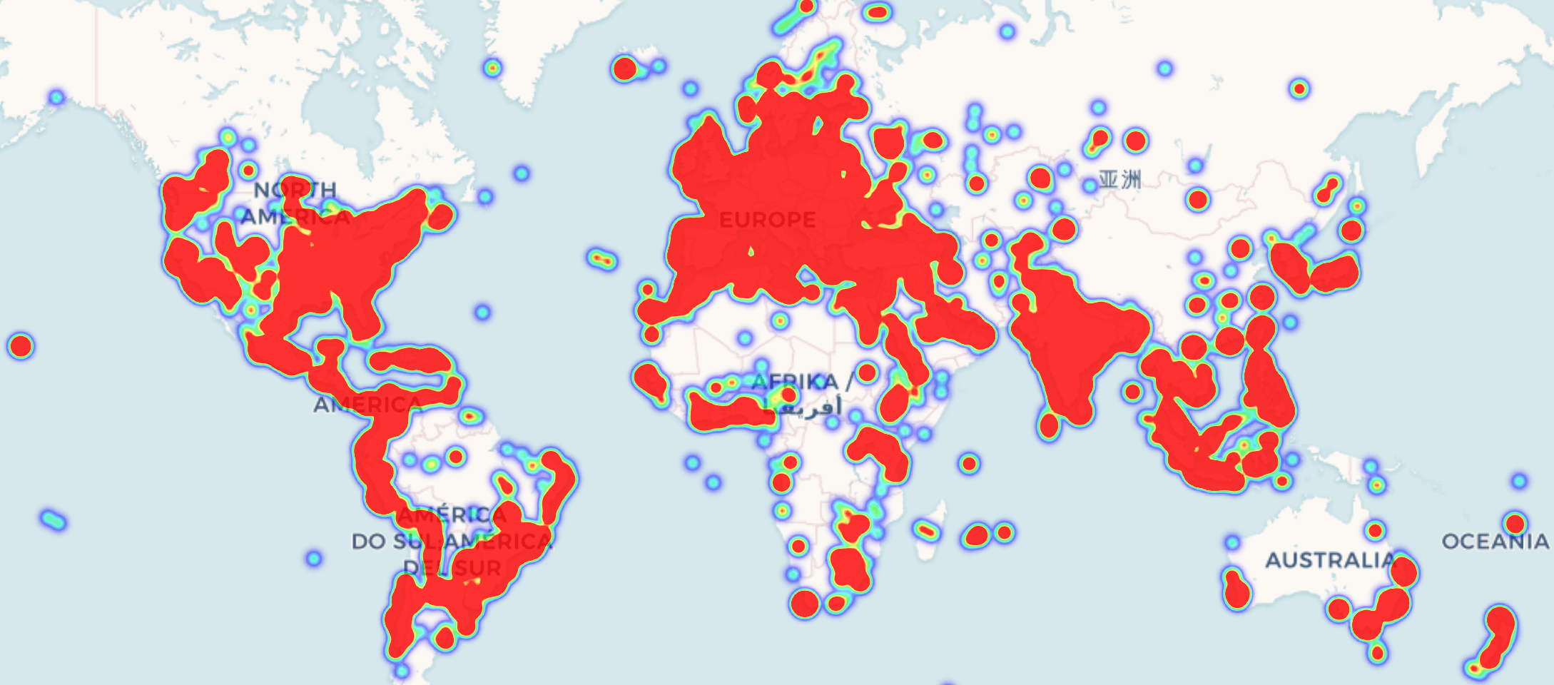 Heatmap of Cityweft projects created worldwide in the last three months